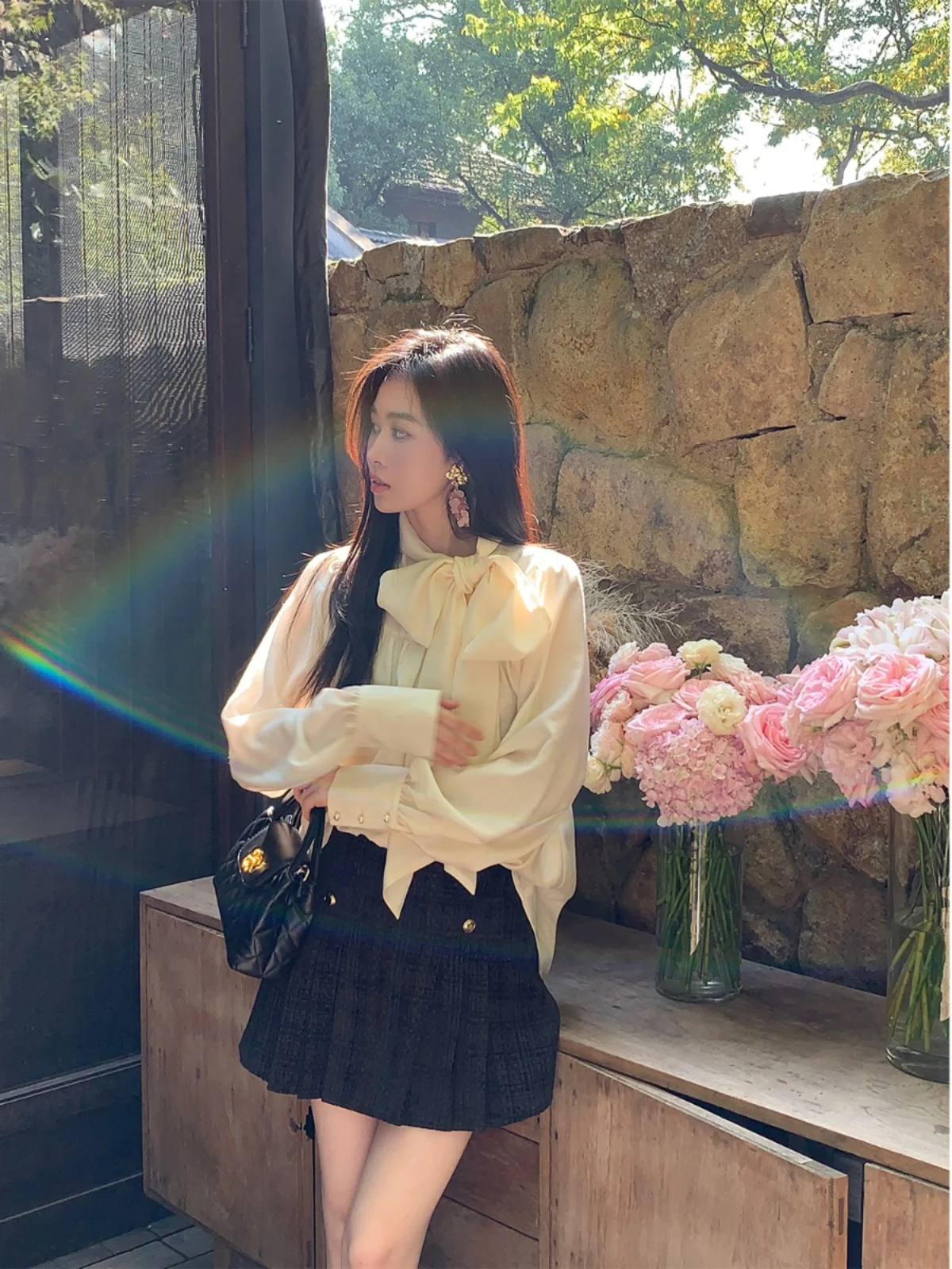 

Iceollo Knot Loose Women's irt Inner Wear Autumn Winter Slimming Ele Sle Polyester Viscose Blend