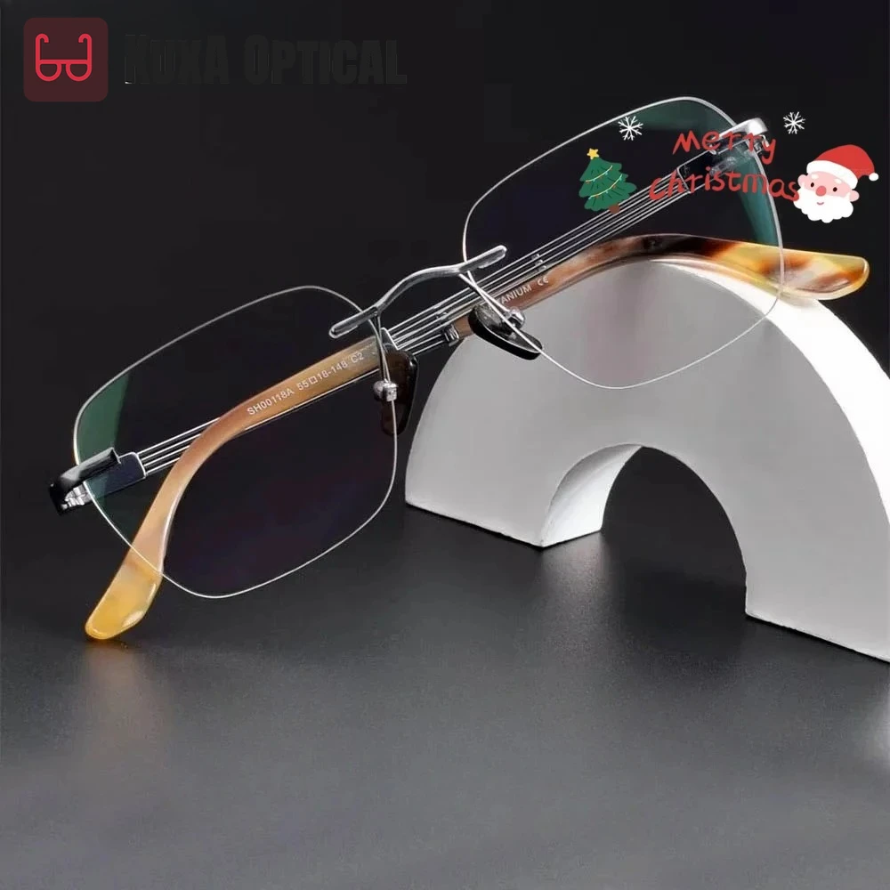 

KUXA Natural Cow Horns Handmade Rimless Glasses Men Luxury Brand Vintage Square Computer Eyeglass Frames Business Eyewear