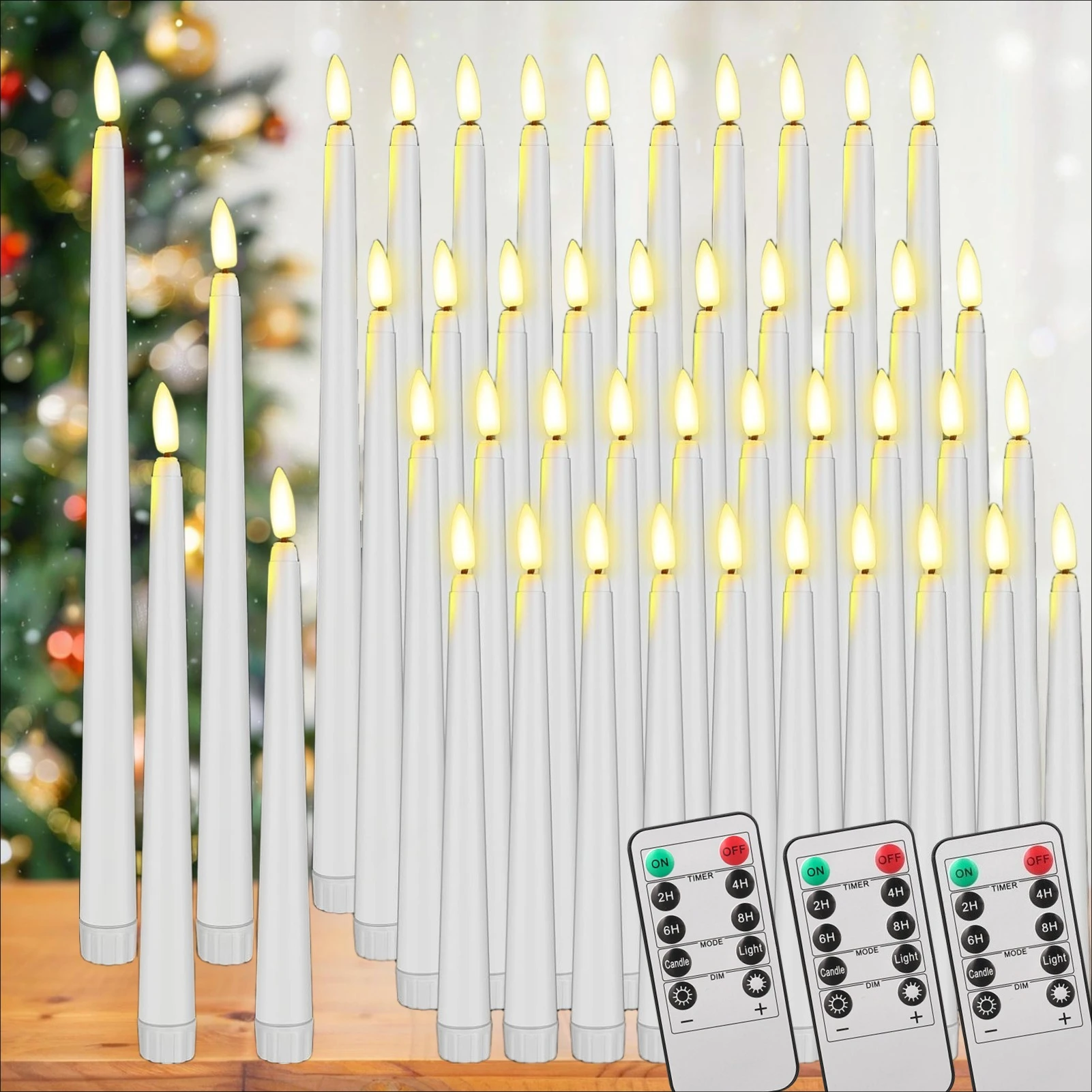 6/12Pack LED Flameless Ivory Taper Candles Flickering with Remote 3D Wick Battery Operated Christmas Window Candle Wedding Decor