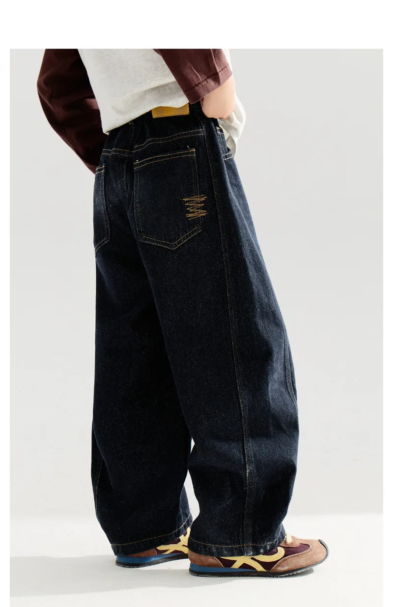 4-14 Jahre Jungen-Jeans UNITIM Herbst Kinder Jungen Trendige Denim-Hose Lose Elastische Taille Junge Teenager Jungen Gerade Hose Junior-Hose – Detail 16