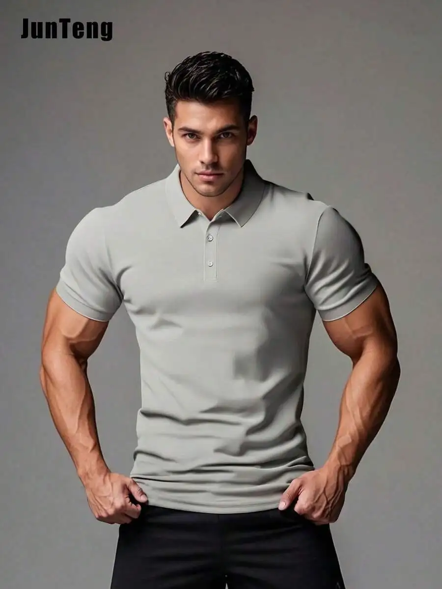 

Men's Solid Color Breathable Short Sleeve Polo Shirt for Casual Summer Wear