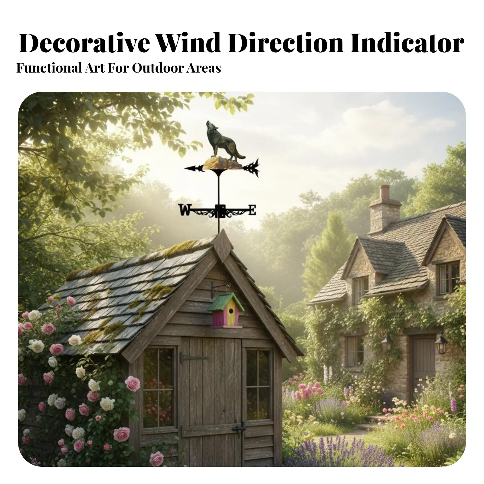 Wolf Weather Vane Effortless Rotation Howling Wolf Wind Vane Metal Creature Weathervane Rust-Resistant Roof Mount Wind