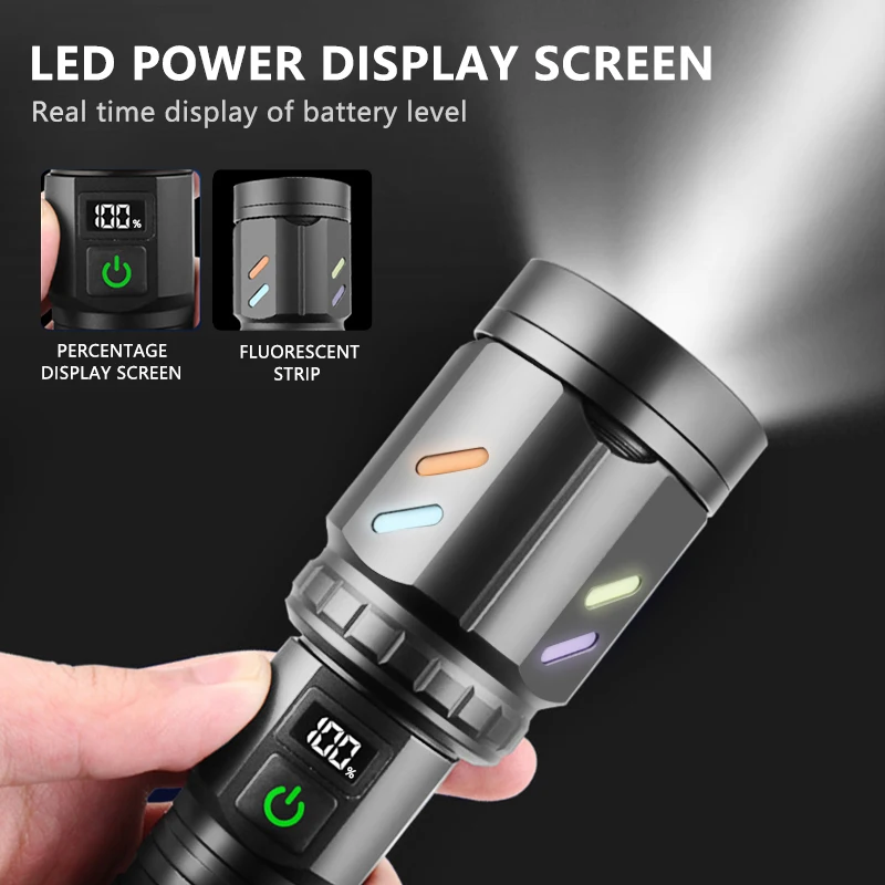 new product White laser digital display color fluorescent dual lens focusing long-range outdoor strong light LED flashlight