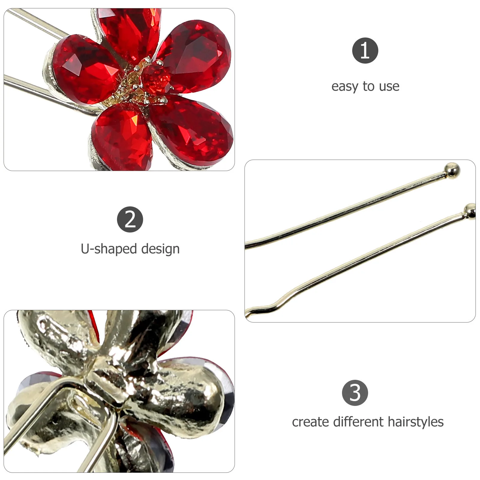 

4Pcs Bridal U Shape Hairpin Rhinestone Decor Metal Flower Wedding Accessories Elegant Design Firm Hold Bridal Hairpin