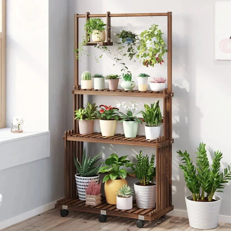 3-Tier Hanging Wood Plant Stand Indoor Outdoor Planter Shelves Flower Pot Organizer Rack Multiple Display Shelf