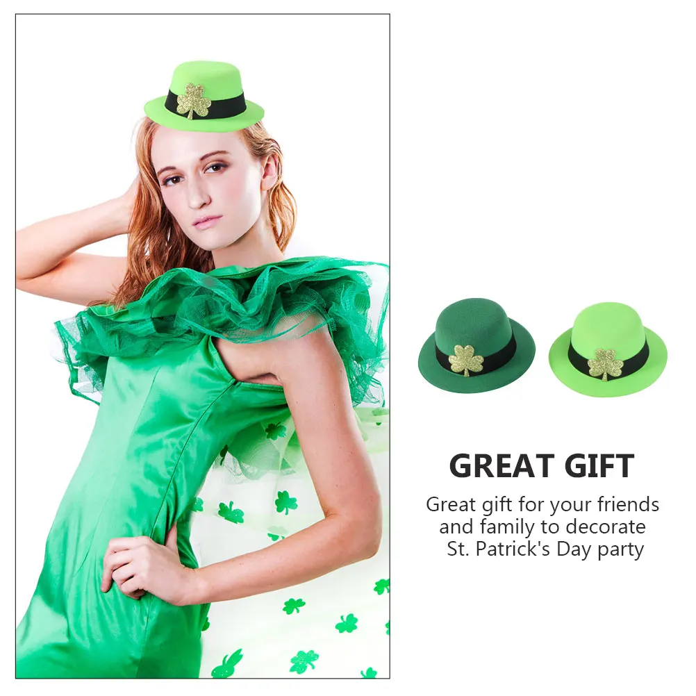 

2Pcs St Patrick's Day Bowler Hat Hairpin Shamrock Hair Clip Mini Party Hair Accessory Holiday Decor Leprechaun Hat