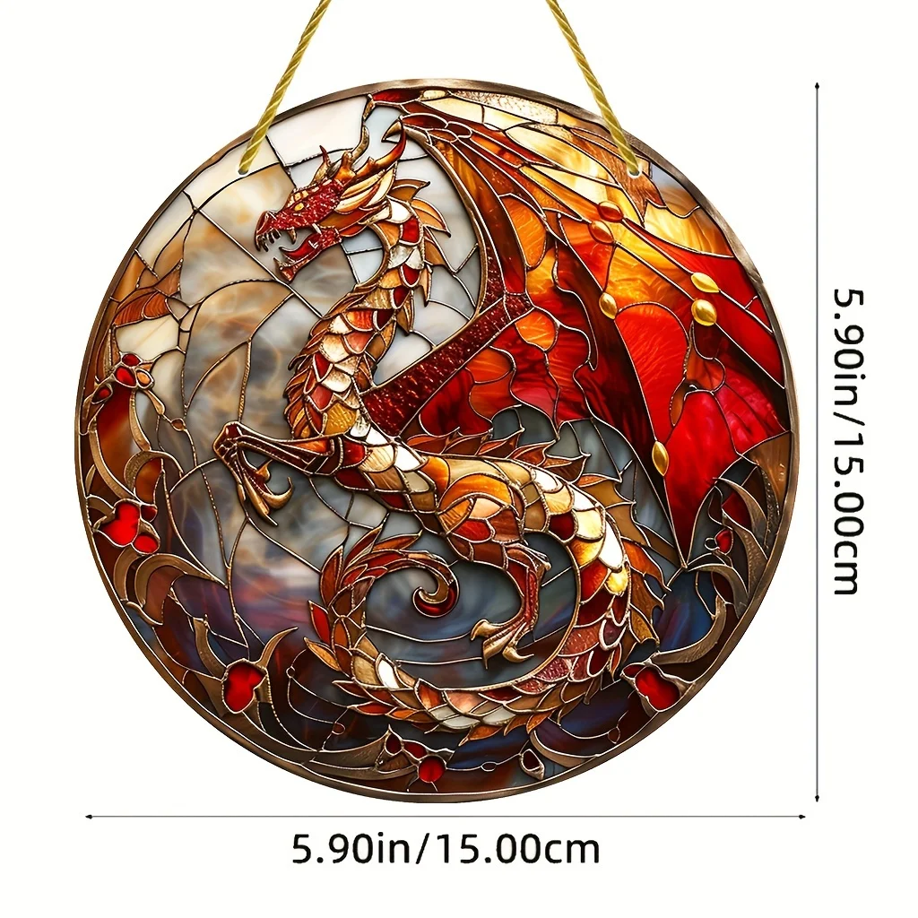 Red Dragon Suncatcher Wall Sign Round Dyed acrilico Wall Art Hanging placca pendente per Festival Window Yard Gardene Room Decor