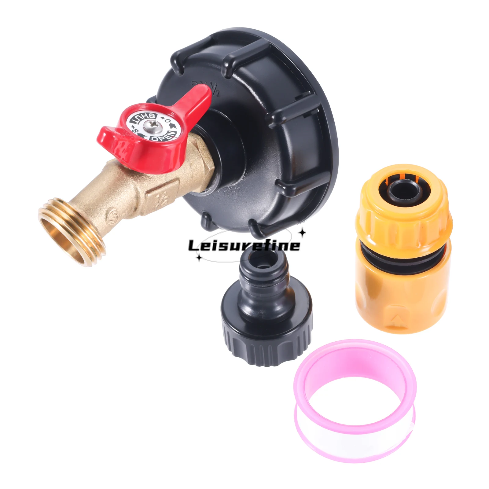 

IBC Tote Adapter 275-330 Gallon Water Tank to Garden Hose Quick Connector 2" Coarse Thread Brass Hose Faucet Shut-Off Valve