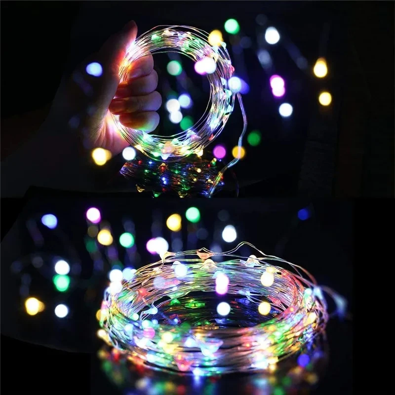 LED Outdoor Light String Fairy Garland Battery Power Copper Wire Lights For Christmas Festoon Party Wedding 8 Colors