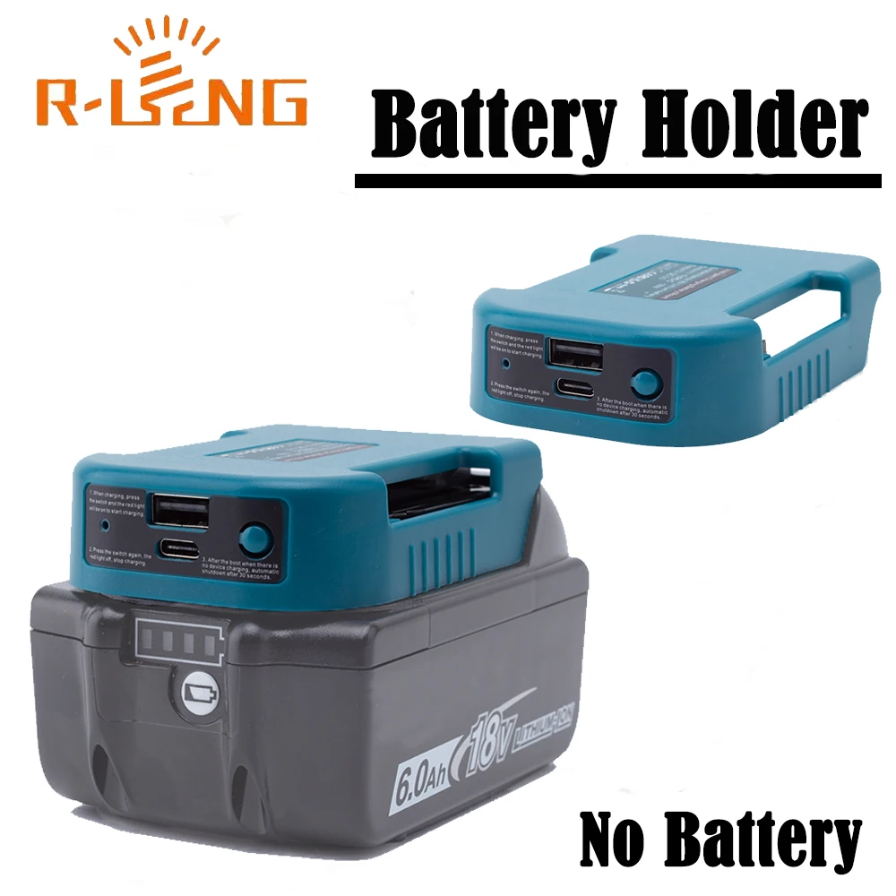 1pc Fast Charger Rack for Makita 18V Lithitum Battery Portable Adapter with 5V USB Port and 18W Type-C Port Fast Charging