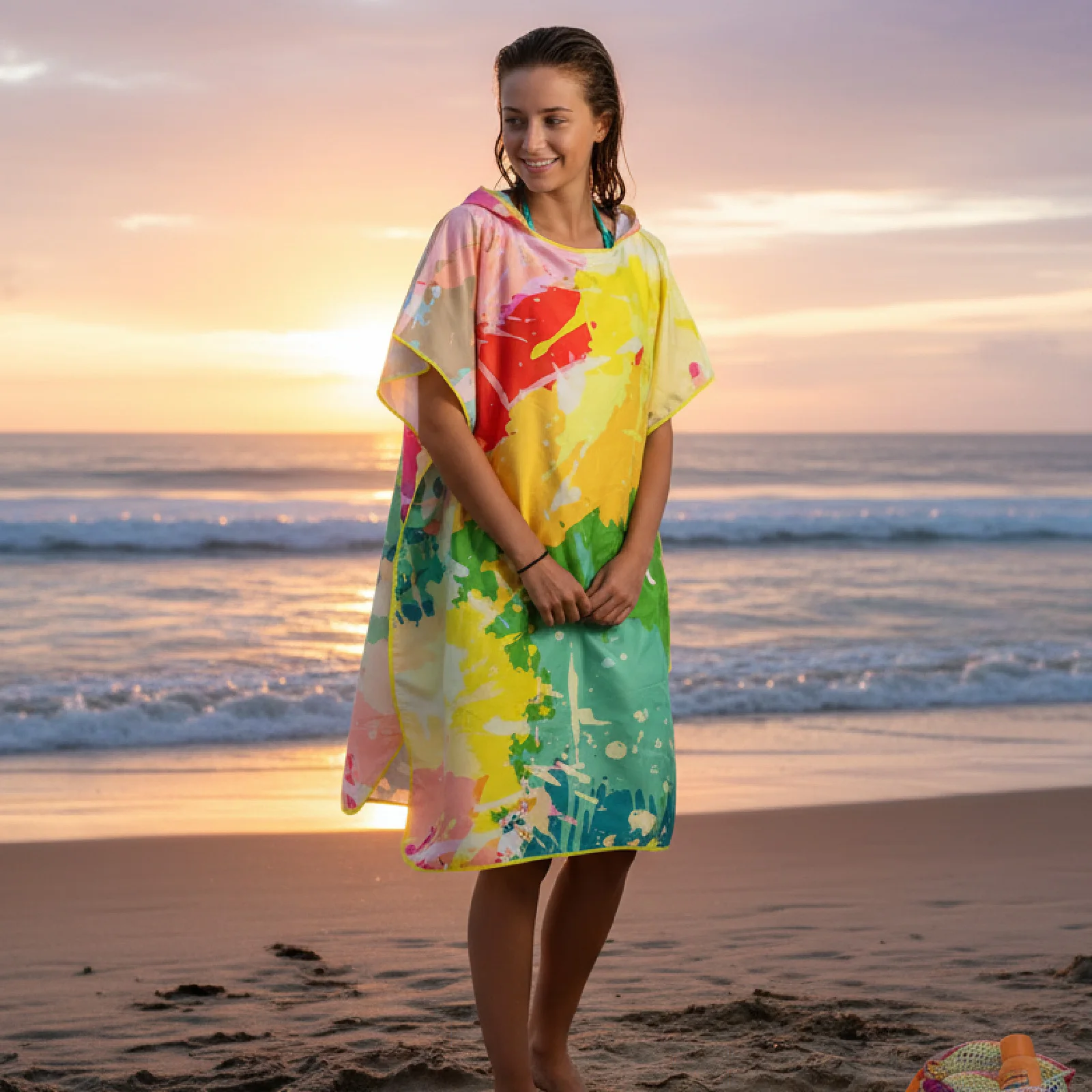 Oversized Hooded Changing Robe - Quick-Dry Beach Towel 90x110cm, Sun Protection Swim Surf Cover & Privacy Wrap
