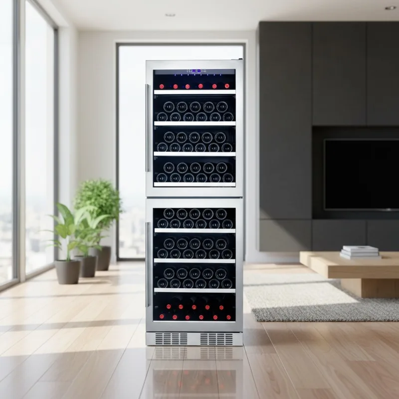 Airo ODM JG165 Dual-Door Dual Zone Stainless Steel Electric Wine Fridge Constant-Temperature Display Unit Built-in Commercial