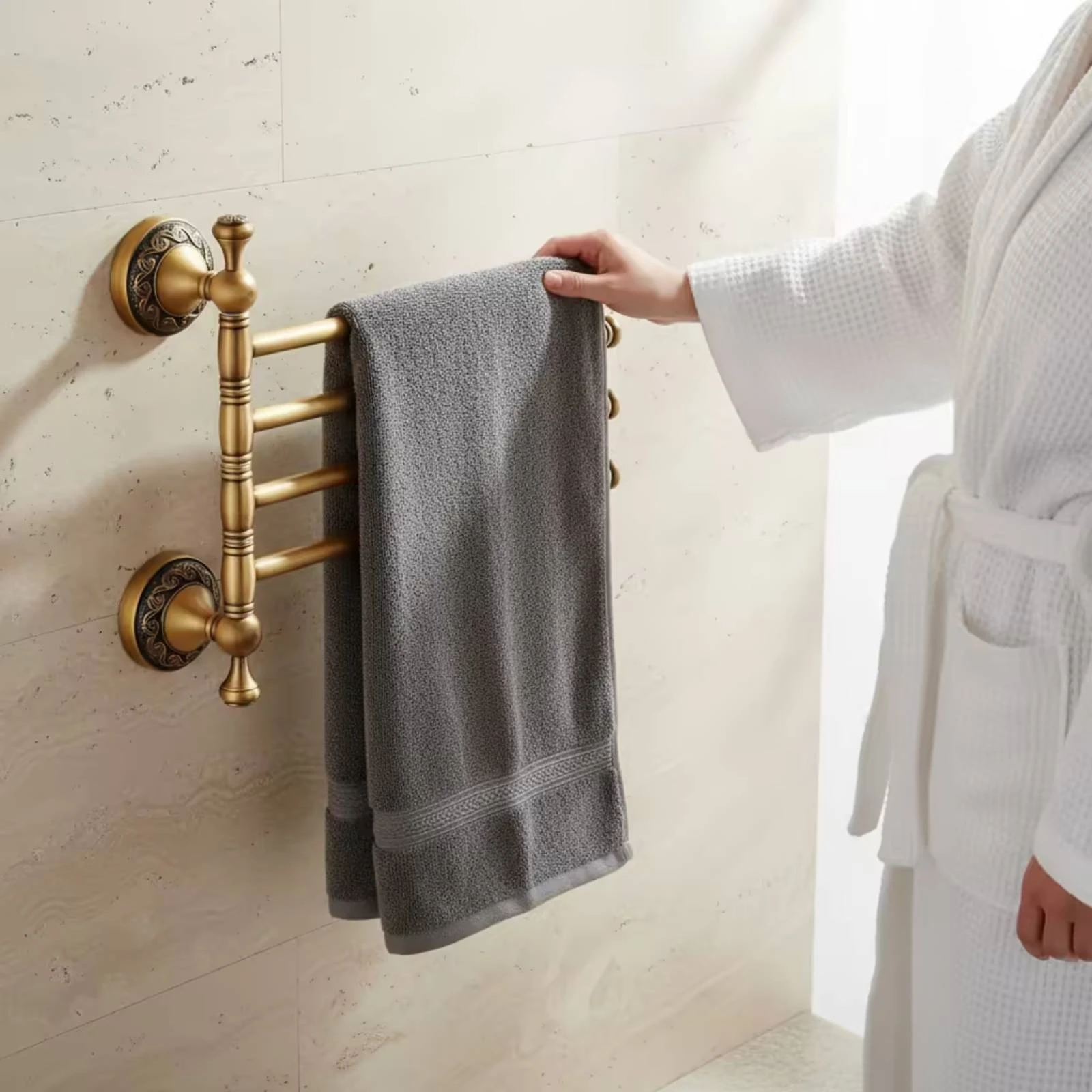 Swivel Towel Rack Space-Saving Swing Arm Towel Bar Hardware Corrosion Resistant Easy to Install for Homeowners, Bathroom