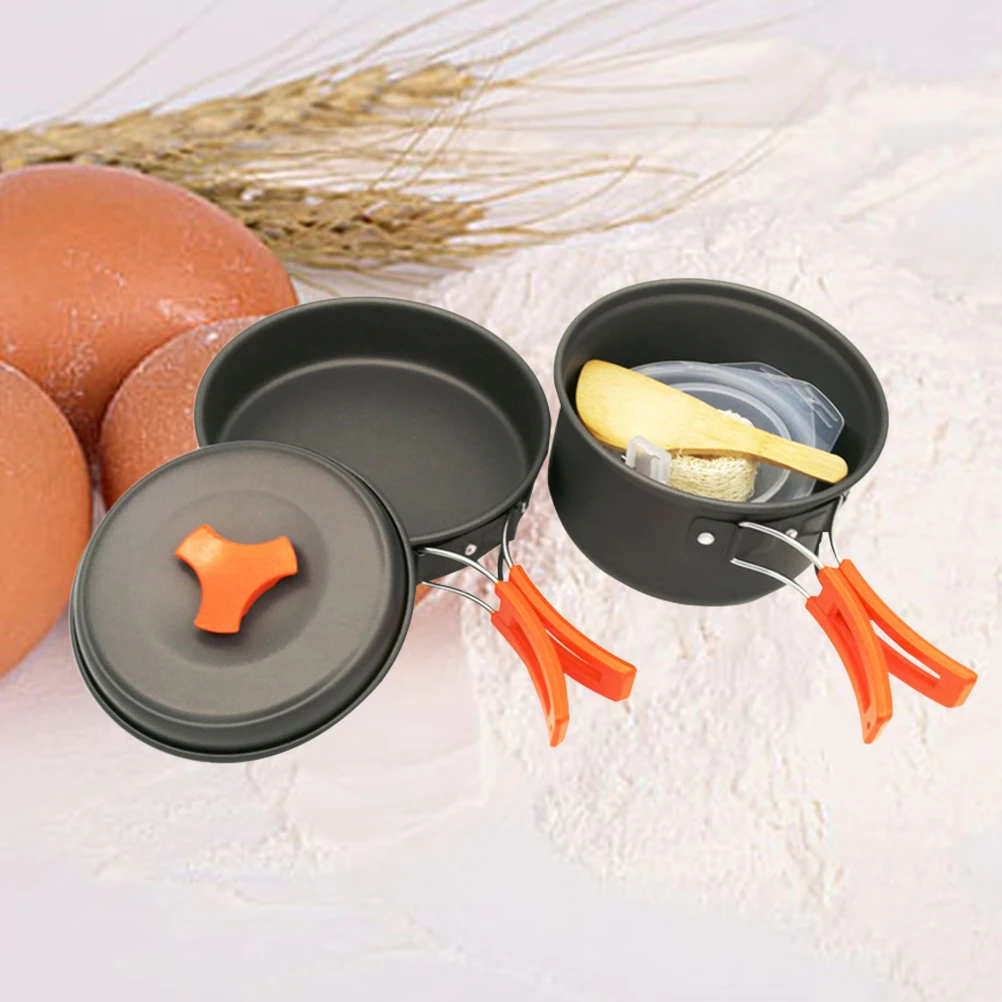 

8 pcs 1-2 Person Camping Cookware Set Outdoor Cooking Kit Lightweight Aluminum Bowl Utensils Storage Bag