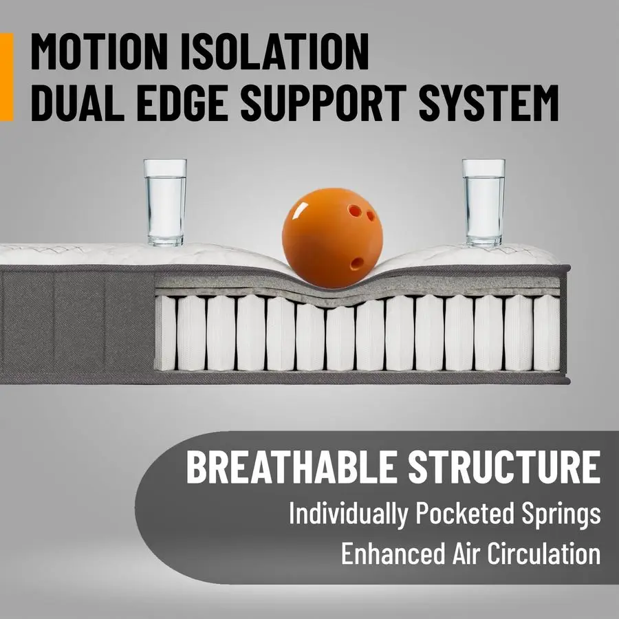 9 مرتبة هجينة مزدوجة مصنوعة في الولايات المتحدة الأمريكية ملفات جيب فردية amp CertiPURUS سرير خالي من الألياف الزجاجية في صندوق