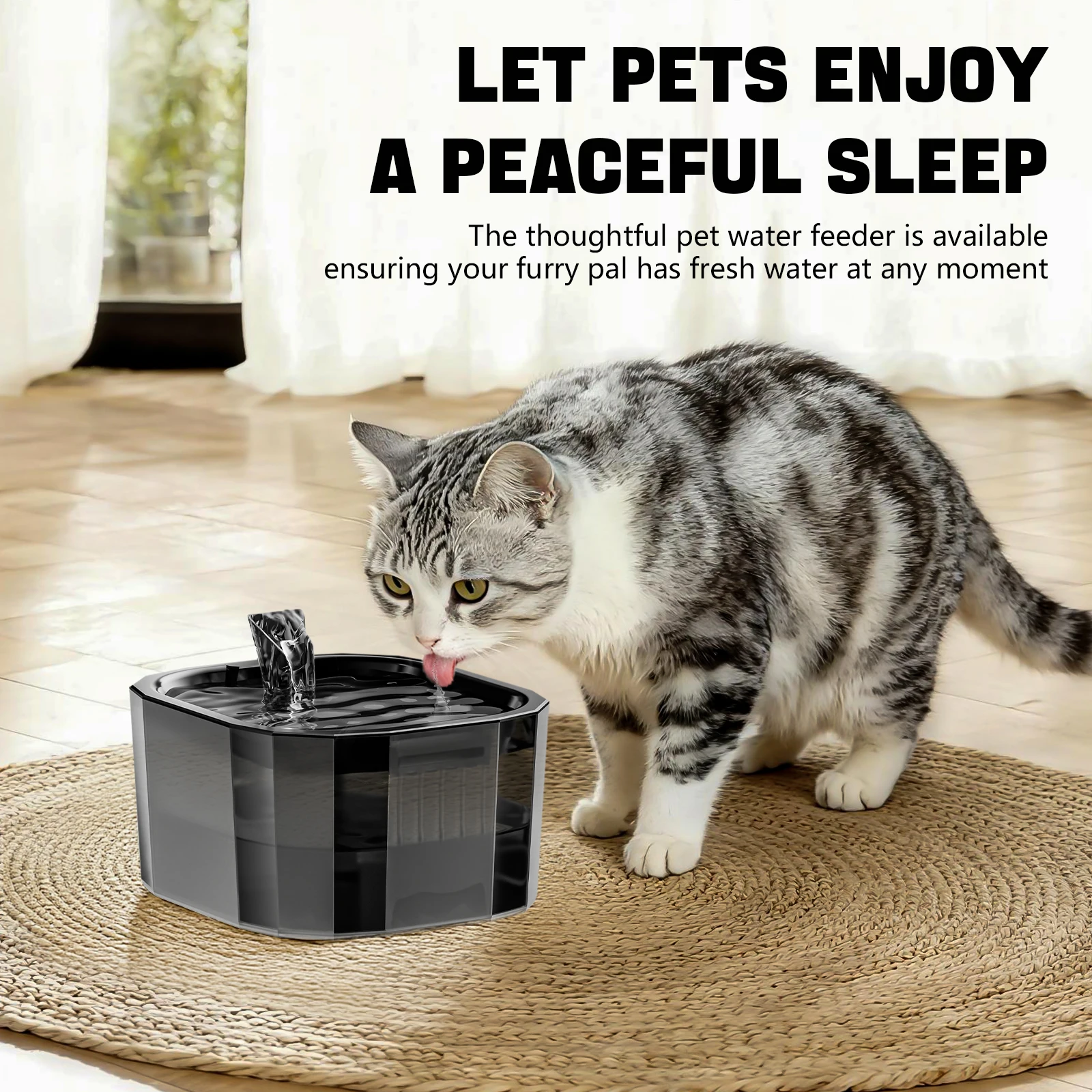 猫用ウォーターファウンテン ペット用給水器 1.5L 自動循環フィルター付き USB電動 静音 多機能 猫用ウォーターディスペンサー