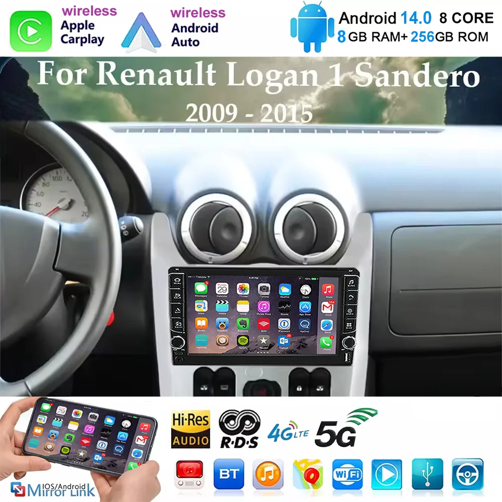 

Android 14 For Lada Renault Logan 1 Sandero 2009-2015 Dacia Duster Car Radio Multimedia Carplay Auto Navigation Head Unit Stereo