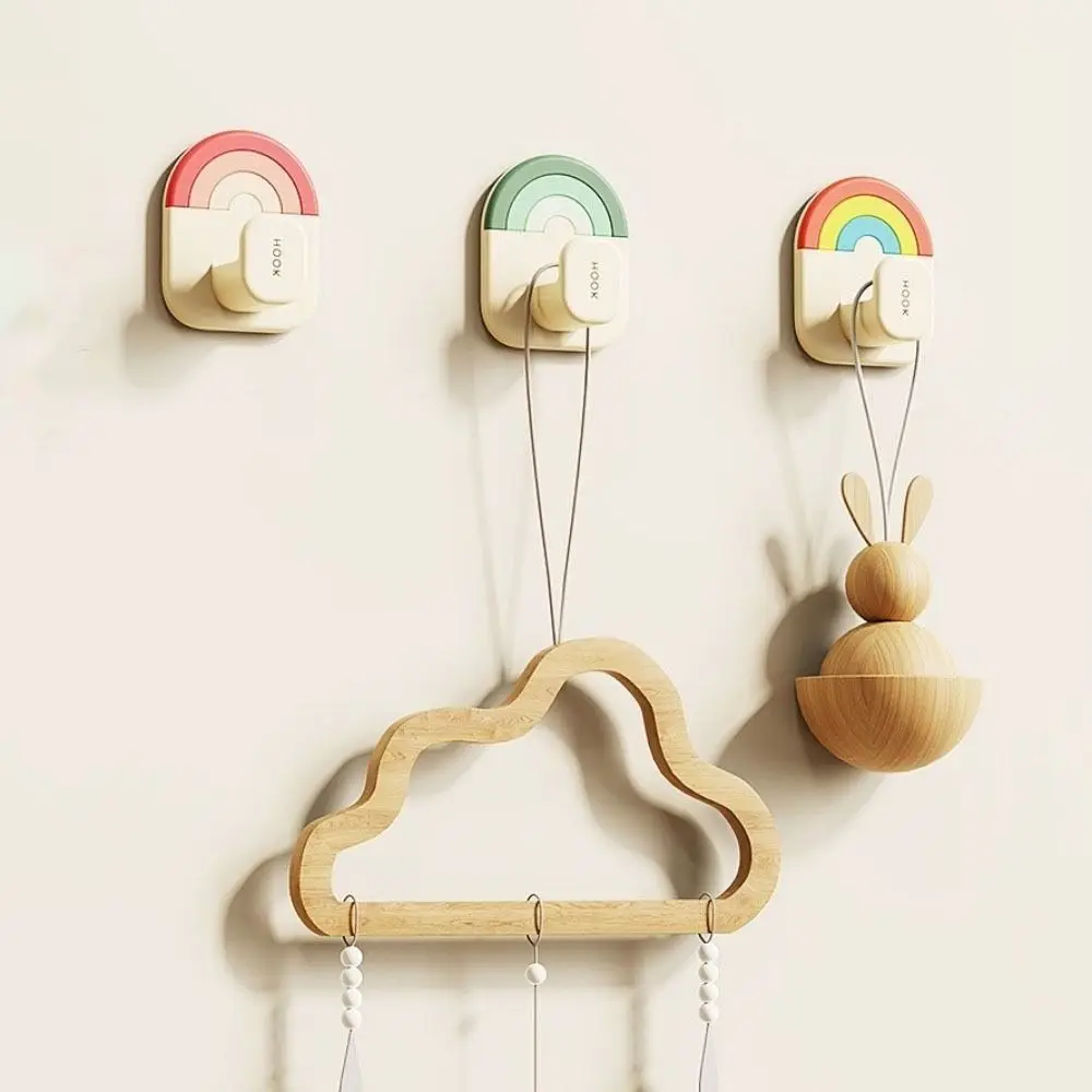 

6Pcs Creative Plastic Rainbow Hook Self Adhesive No-Drill Wall Door Hook Waterproof Decorative Key Holder Kitchen
