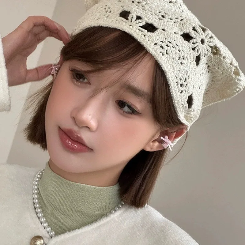 

Knit Triangle Headscarf - Spring Solid Color Versatile Rustic Style Headband for Women Beach Vacation Style Photo Hair Accessory