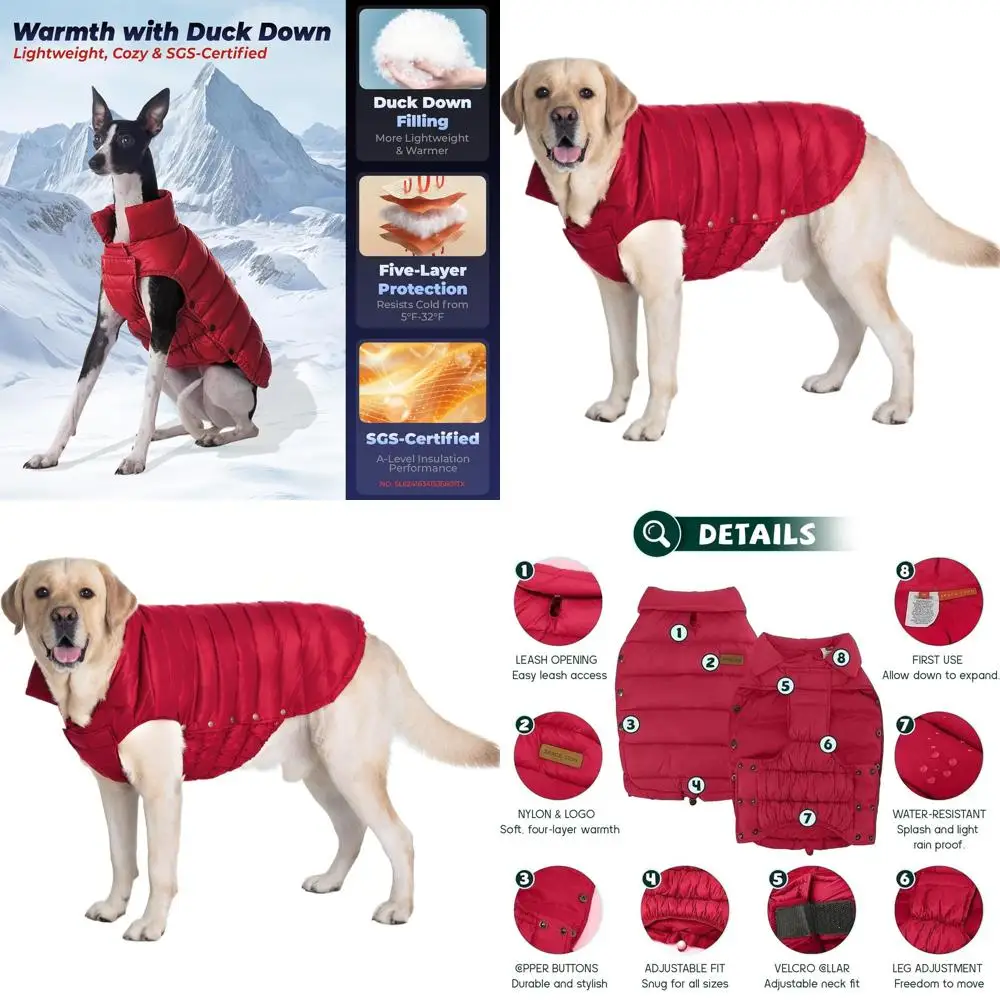 

Плюшевая зимняя куртка для собак Puer Dog, прочная для использования на улице, легкая и регулируемая для крупных собак, красная, размер 24/2XL