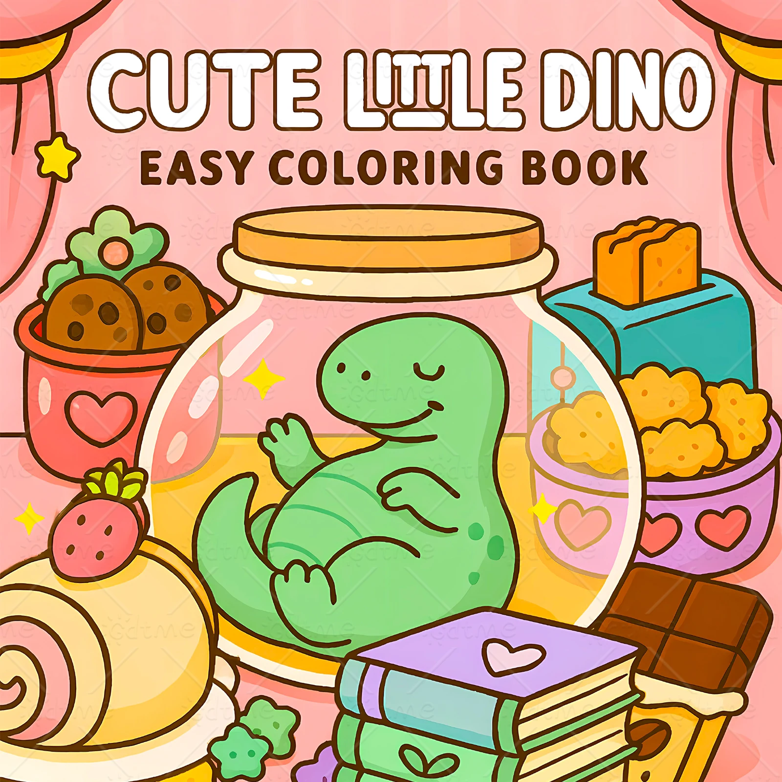 Kawaii Dino Themed Coloring Book for Adults Bold Easy Cute Dinosaur Patterns Stress Relief DIY Hand Painting Book