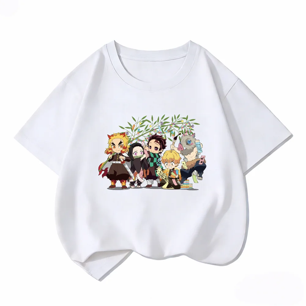 Bandai Demon Slayer Kids T-Shirt 100% Cotton Tanjiro Nezuko Kyojuro Boys Girls Summer Short Sleeve Clothes Children Chibi Tees