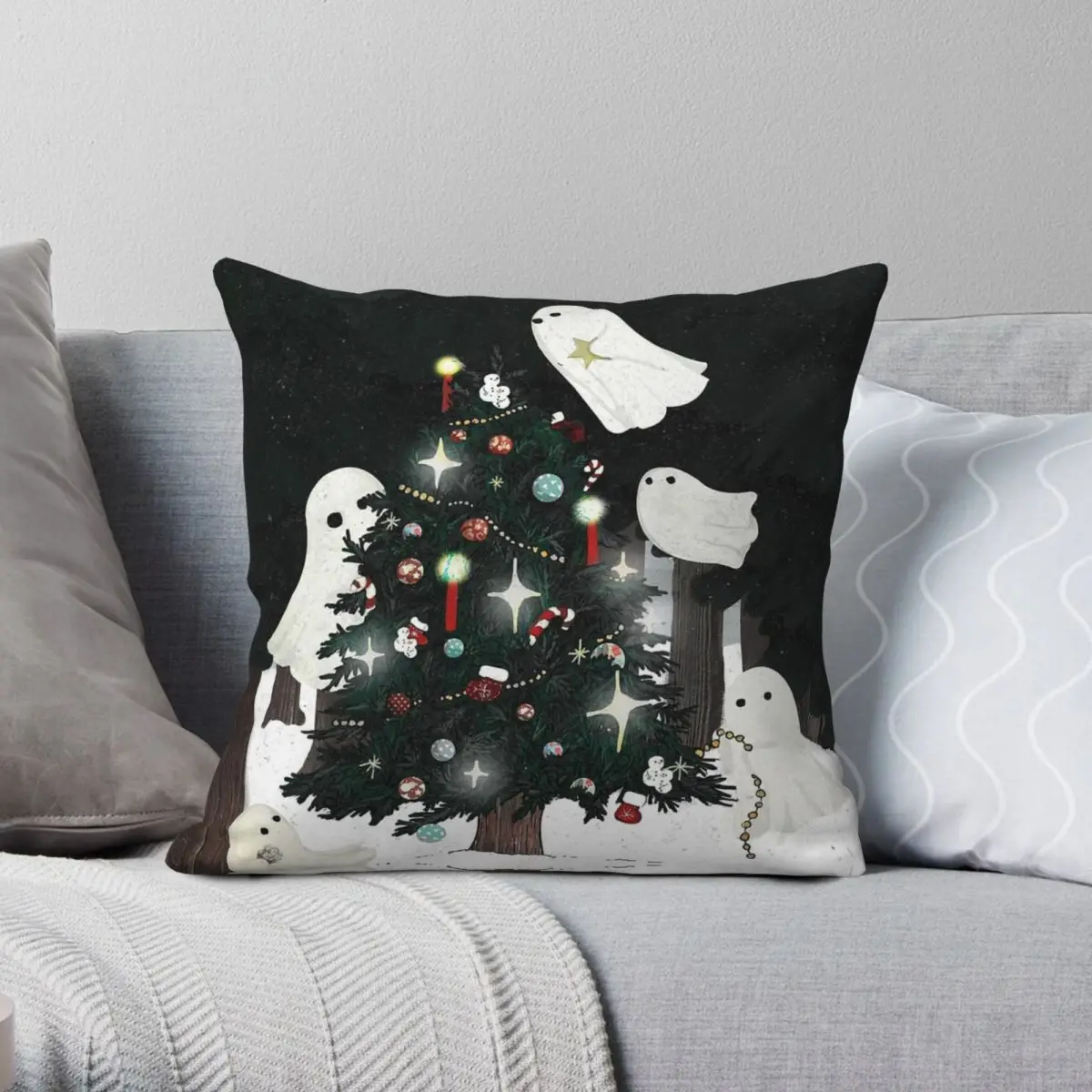 Christmas Spirits Pillowcase Polyester Linen Velvet Creative Zip Decorative Pillow Case Car Cushion Cover 18