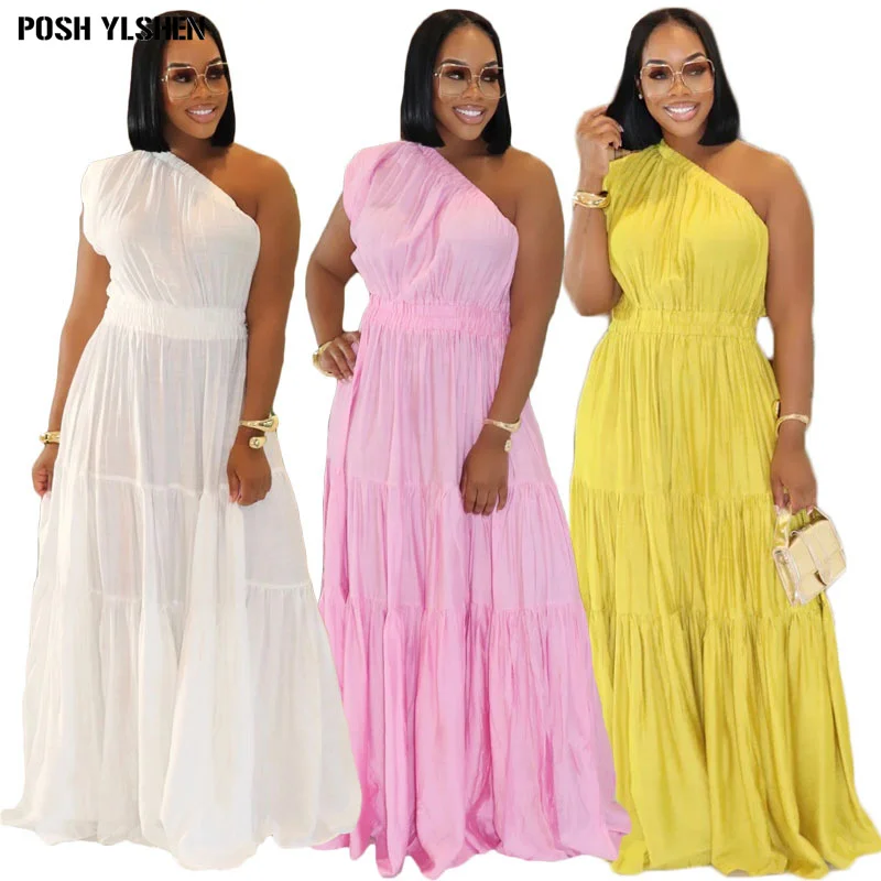 African Sloping Shoulder Dresses for Women Plus Size Clothes 2026 Ankara Turkey Outfits Elegant Wedding Party Long Maxi Dress