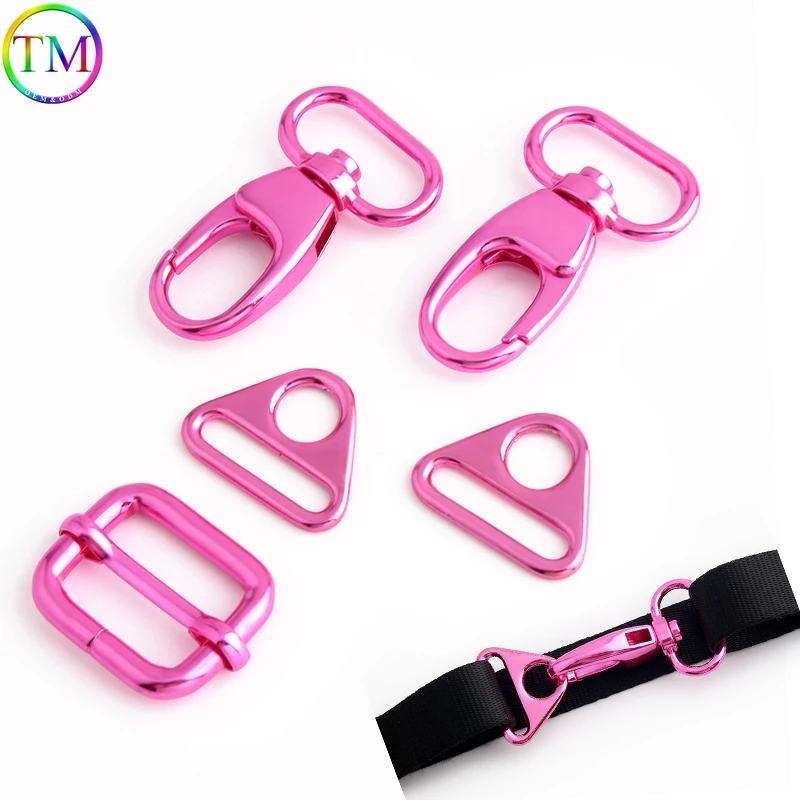 

25mm Pink Triangle Claw Connect Snap Hook Pin Buckles Adjuster Buckle Connectors For Handbag Backpack Bag Straps Accessories