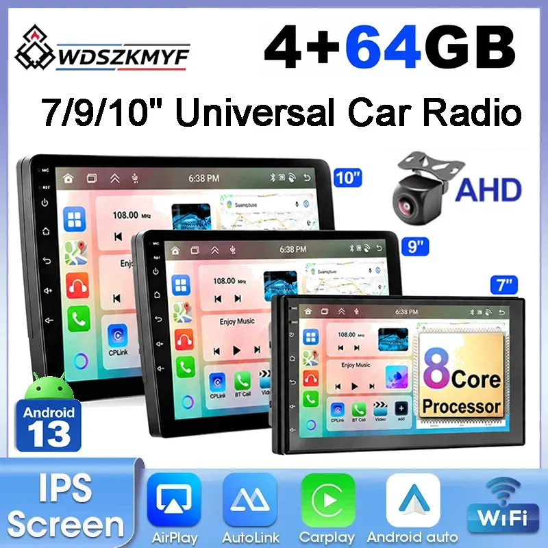 Smart 2 Din Car Radio Android 13 8-Core 4GB+64GB 7/9/10’’ GPS WiFi Bluetooth Car Stereo Multimedia Player Carplay Android Auto