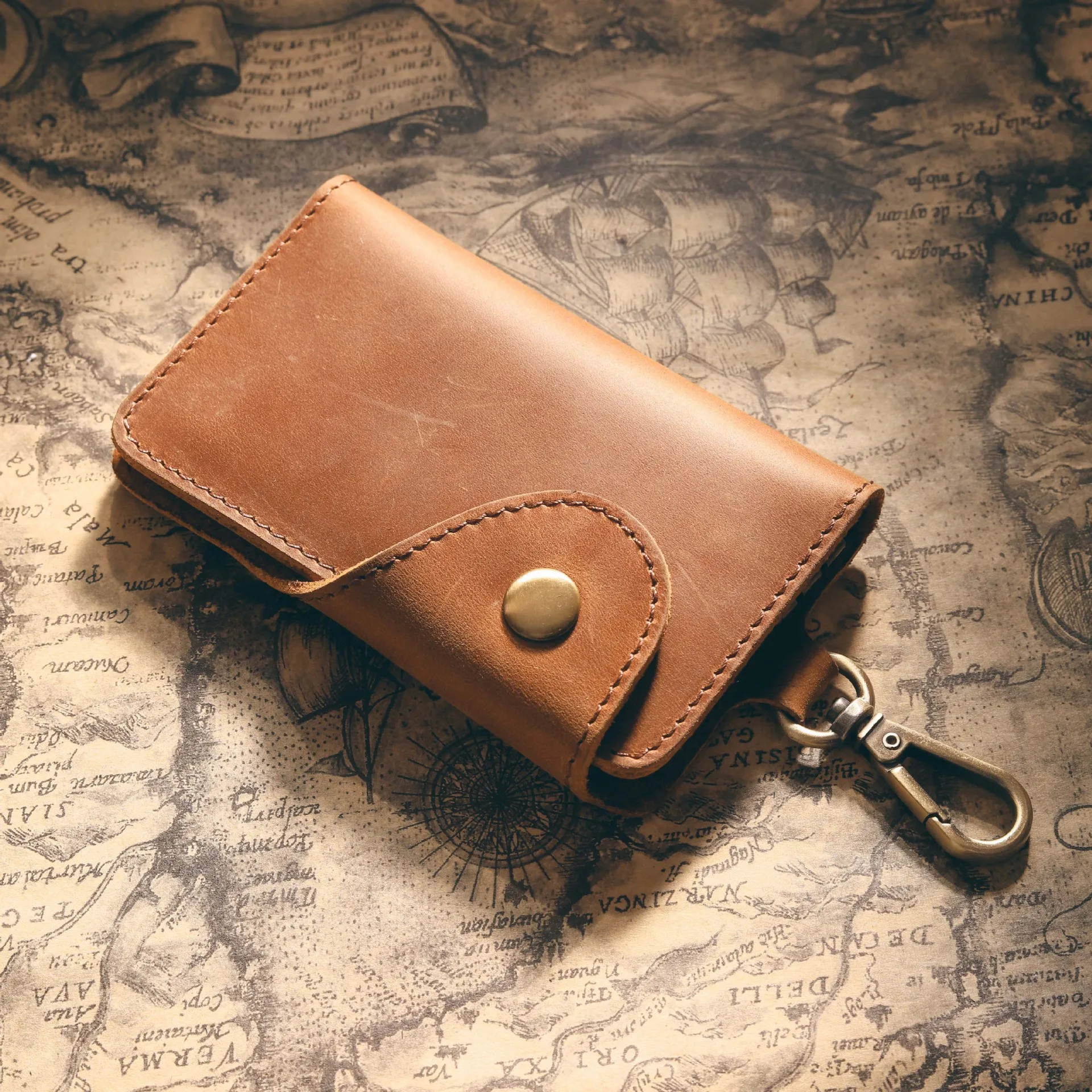 Cowhide Handmade Keychain Bag Genuine Leather Car Multifunctional Waist Hanging Key Bag Card Bag Coin Purse