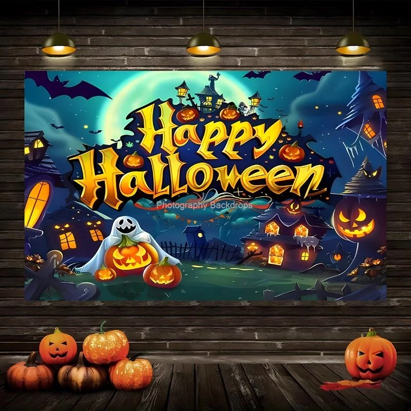 

Halloween Day Autumnal Pumpkins Photography Backdrops Props Maple Leaf Scarecrow Farm Harvest Thanksgiving Background RR-04