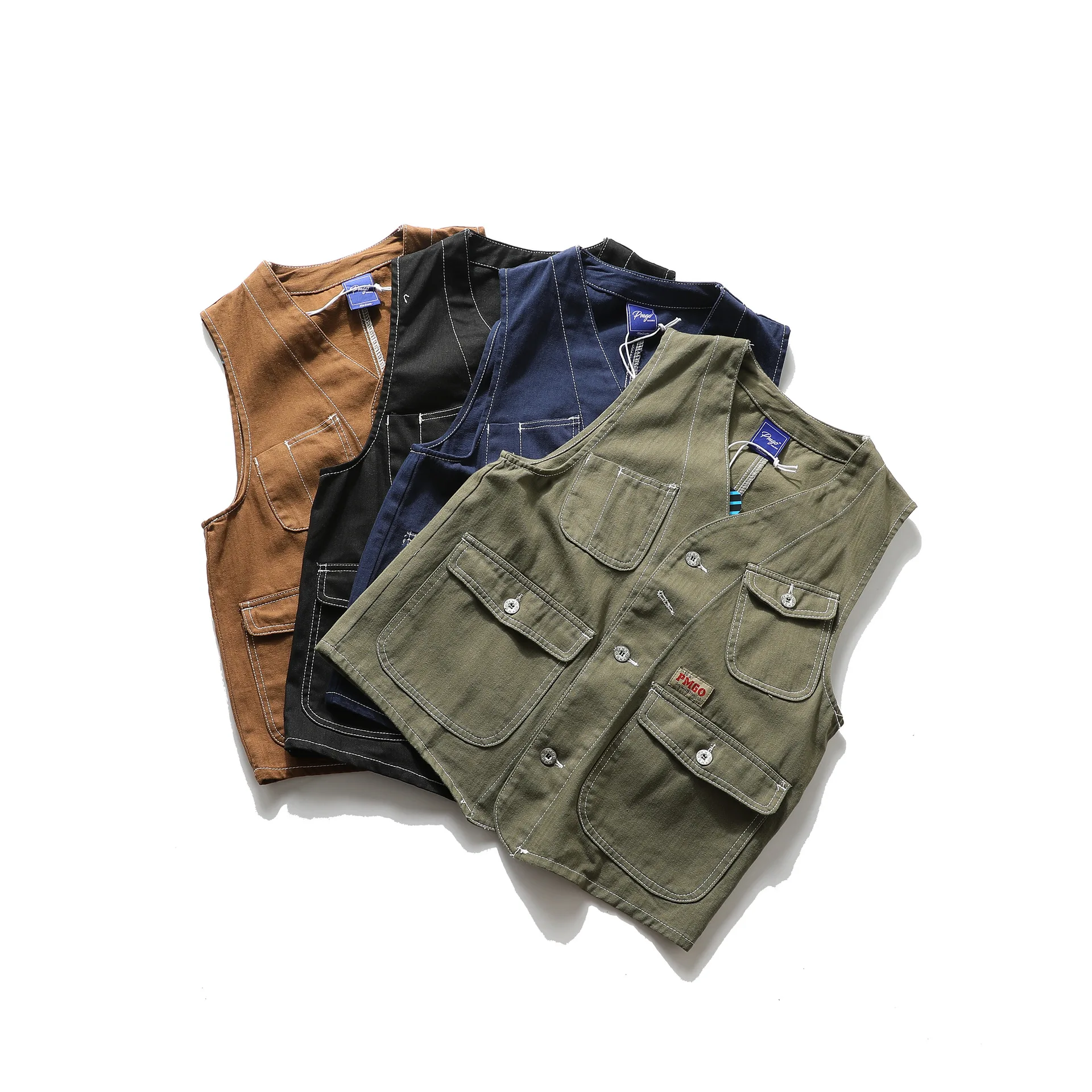 Harajuku Japanische Retro Casual Cargo-Westen für Herren, Leichte Kontrastnähte Outdoor-Funktionsweste, Old Money Ästhetik-Jacke – Detail 11