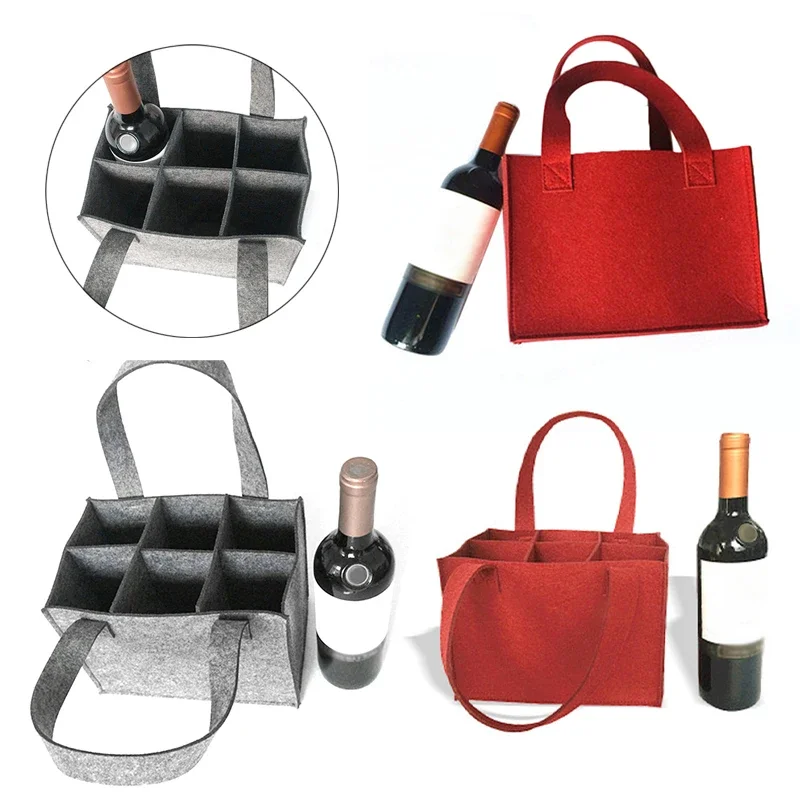 Birthday Party Storage Bag Outdoor Picnic 1pc 25*18*16cm Organizer Felt 6-grid Beer Bottle Handbag For Wedding