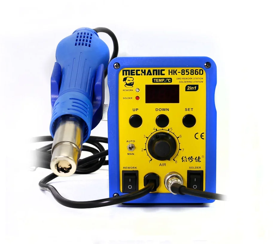 MECHANIC Hot Air Soldering Station 700W 2 in 1 SMD Soldering Iron LED Digital Display Heat Gun Soldering Tool HK-8586D