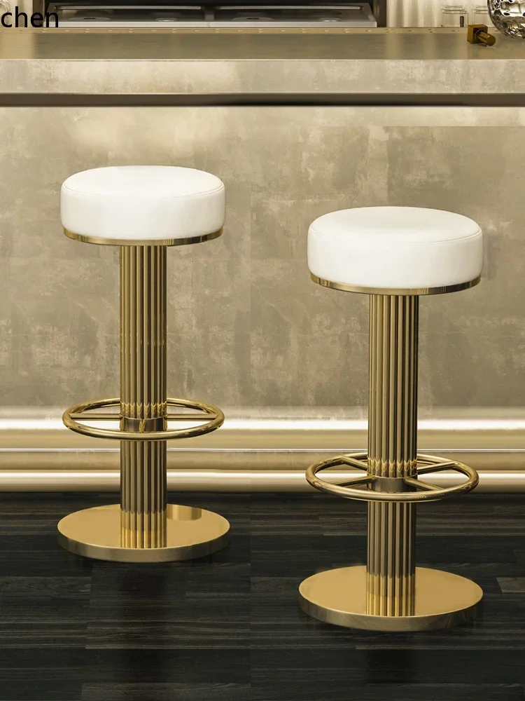 stainless steel bar chair household simple high stool backrest light luxury bar rotating stool
