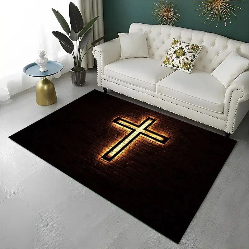 Classic Cross Bible Christian Faith Retro Large Area Rug Non-slip Durable Carpet for Bedroom Living Room Sofa Doormat Home Decor