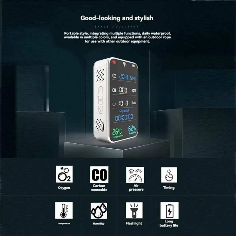 A25F-Tuya สมาร์ท WiFi จัดเก็บข้อมูลความเข้มข้นของออกซิเจน Air เครื่องตรวจจับกลางแจ้ง Camping คาร์บอนมอนอกไซด์ Temper ความชื้นเมตร