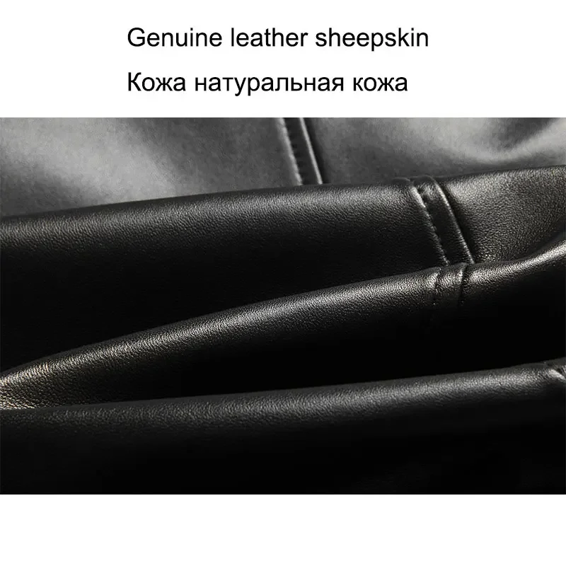 Dusen Klein Veste en cuir véritable pour homme, manteau en peau de mouton, mince, décontracté, noir, I6086