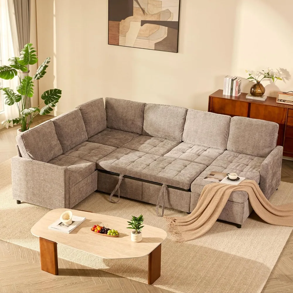 

107-inch Modular Corner Sofa Bed with Pull-out Bed and U-shaped Corner Sofa with Storage Space