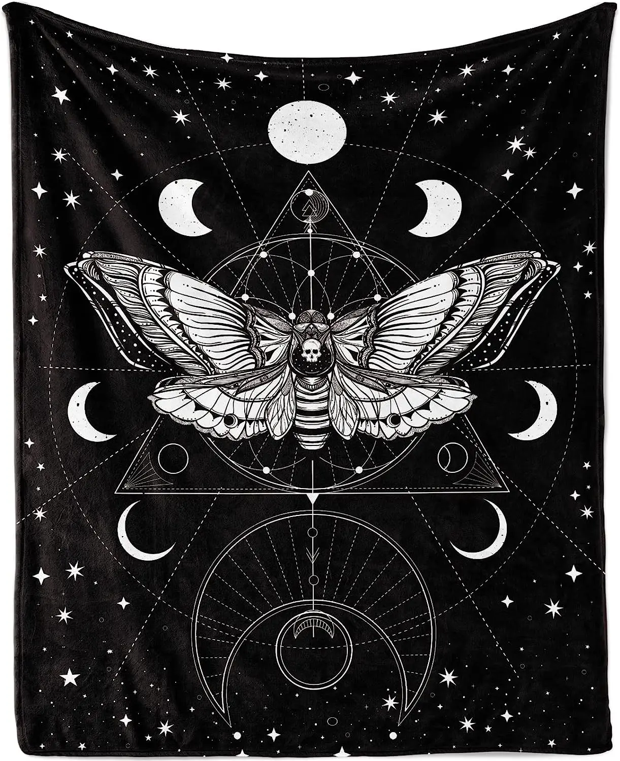 Death Mot Gooien Deken, Zachte Gothic Mot Flanellen Deken, Gezellige Pluche Dood Schedel Deken Boho Zon En Maan Deken,