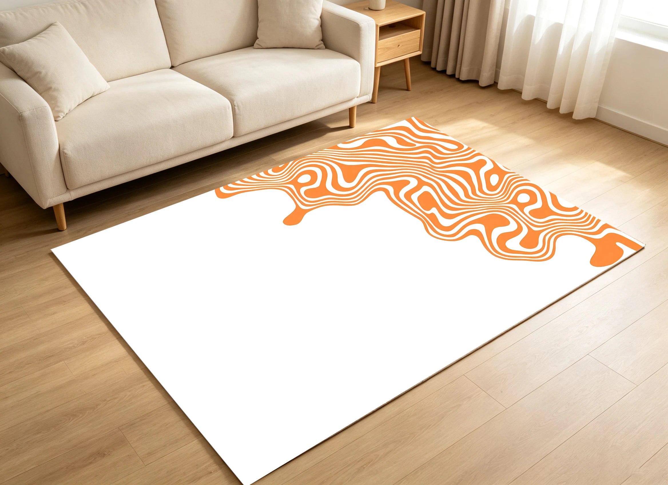 2D Large Carpet Orange White Abstract Flow Line Modern Minimalist for Living Room Bedroom