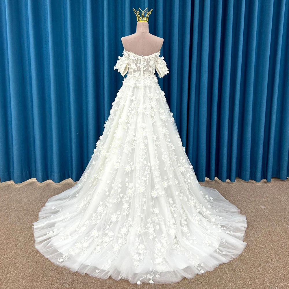 International Popular Design Dresses For Women 2024 A-line Split Wedding Dress Court Train Appliques Vestido De Novia LSSM022