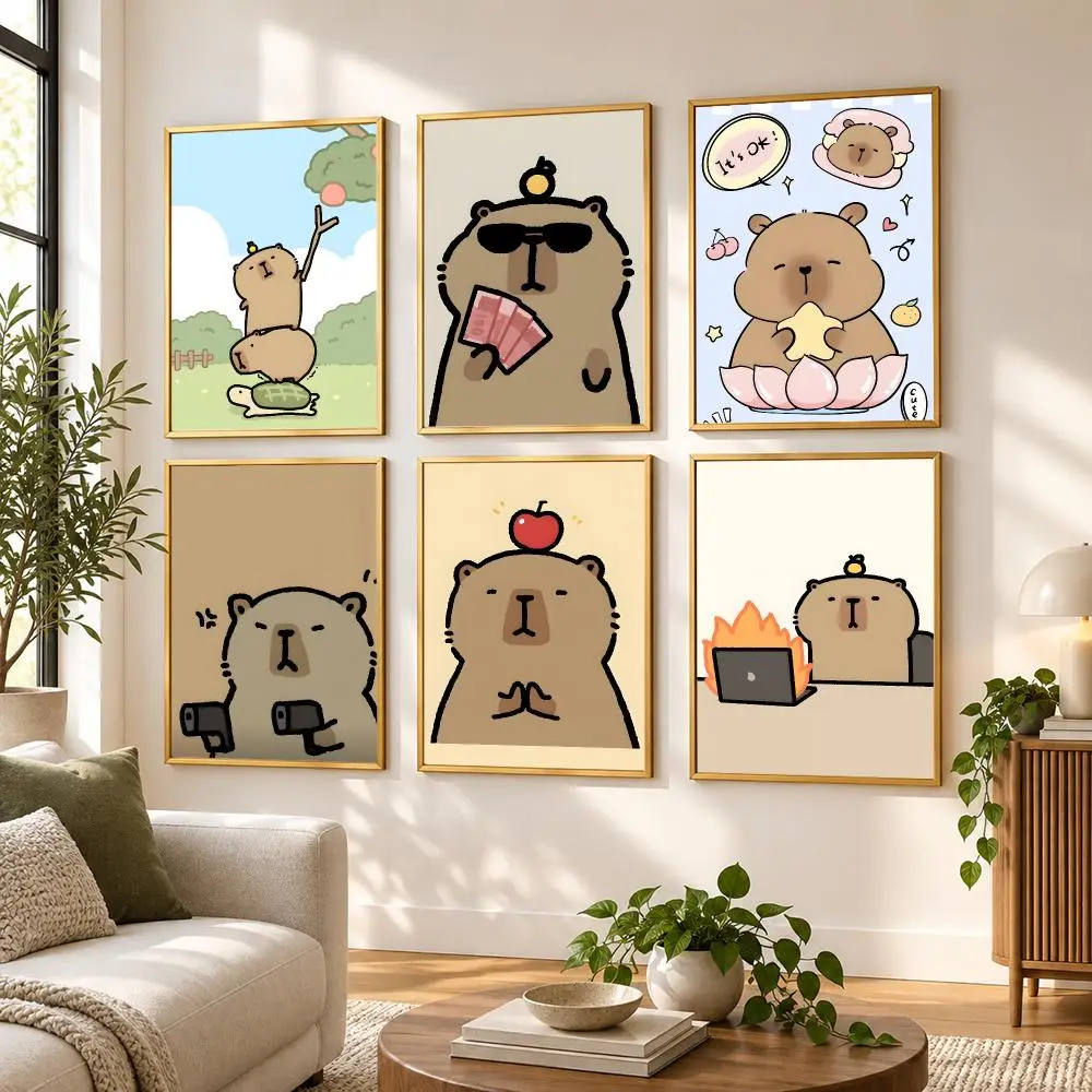 Cartoon Cute Capybara Poster HD art sticky wall waterproof home living room bedroom bar aesthetic decoration