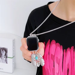 Necklace Metal Chain Strap Strap For Apple Watch 44mm 40mm 45mm 49mm 41mm Replacement Band For iwatch 9 7 SE 6 8 5 4 3 2 1 Ultra