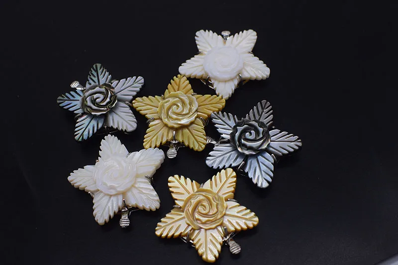 1piece Pearl Sea Shell Clasp White/Black Yellow Carved Flower Hook for DIY Making Jewelry Wholesale FPPJ Necklace Connector