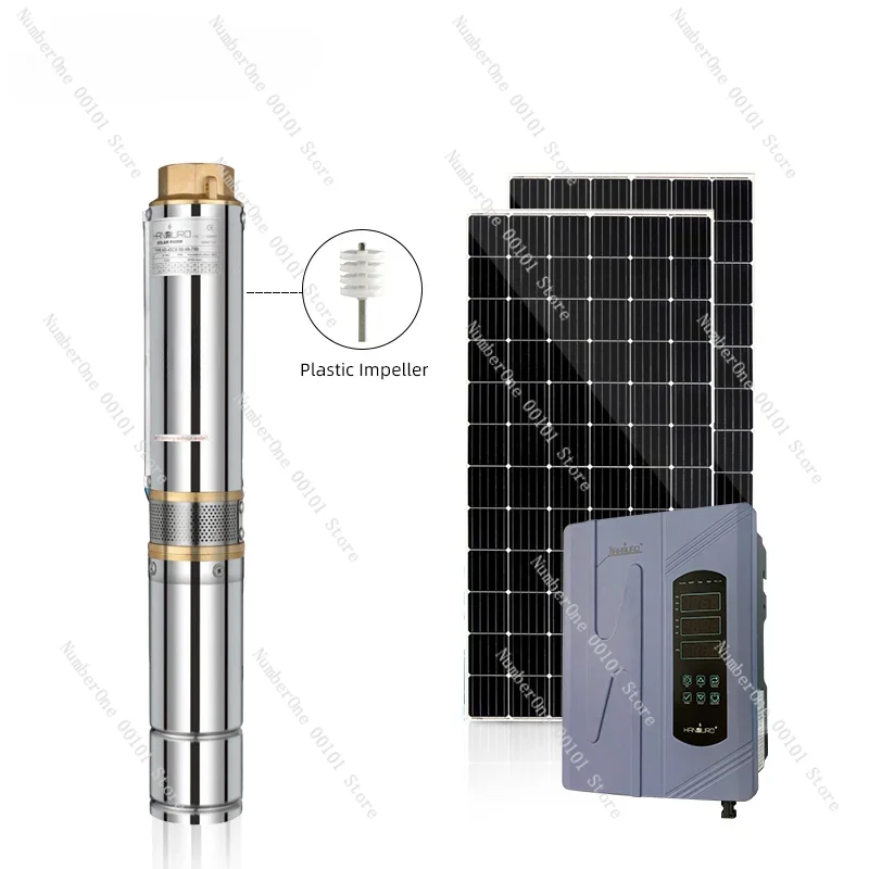 3HP 185 Meters Head Solar Water Pump AC+DC 7m3/h High Flow Submersible Water Pumps System for Agriculture Irrigation