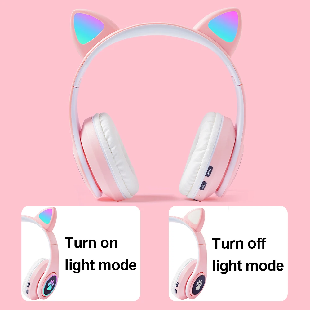 Cute Cat Wireless Headphones RGB Cute Cat Ears Headset With Microphone Noise Cancelling Kid Stereo Music Children\'s Gifts