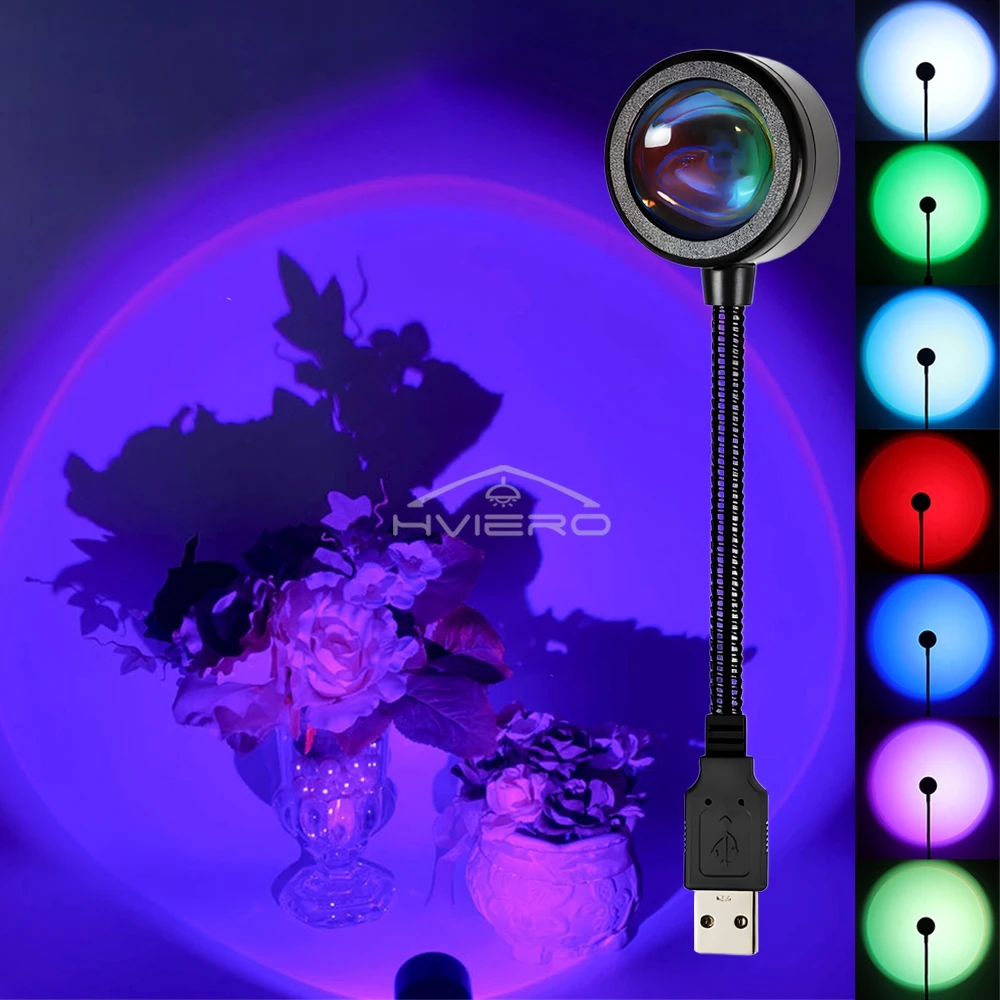 LED Sunset Lamp Nightlight USB Projector Birthday Party Decoration Mood Lights Bedroom Living Room Wall Photography Multipurpose