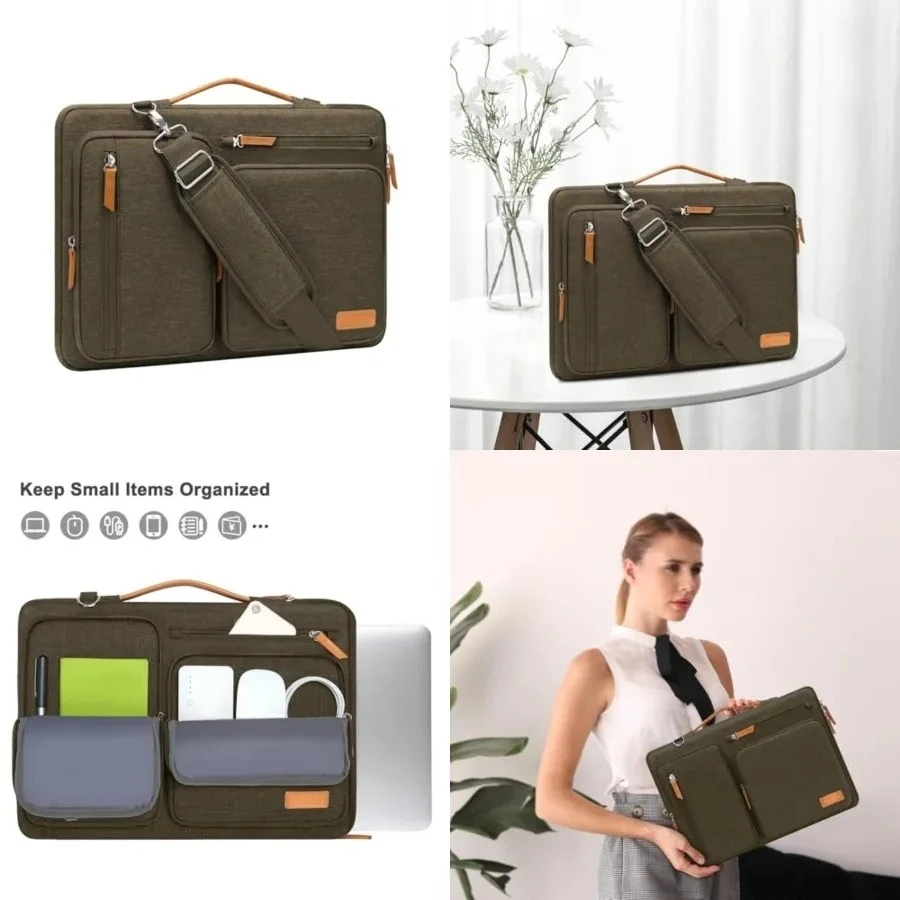 

360 Protective Laptop Shoulder Bag,15-15.6 inch Computer Bags Compatible with MacBook Pro 16 inch, HP, Dell, Lenovo, Asus Notebook,Side Open Messenger Bag with 4 Zipper Pockets, Carob Brown